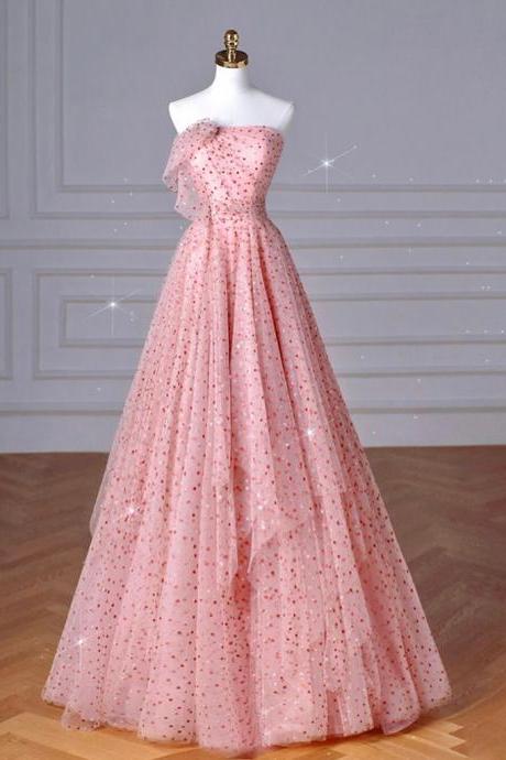 A-line Pink Tulle Long Prom Dress Long Formal Dress Sa2031