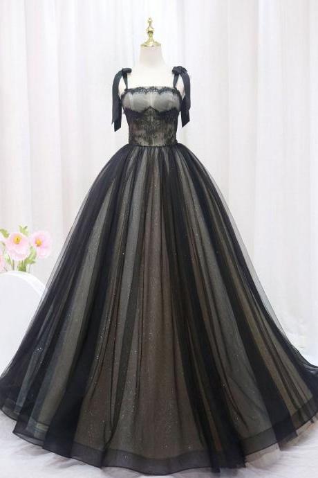 A-line Black Tulle Lace Long Prom Dresses Formal Long Evening Dresses Sa2034