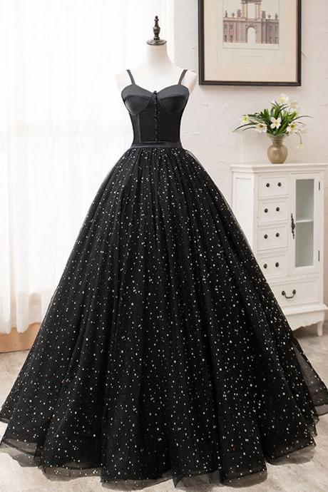Black A-line Tulle Long Prom Dress Formal Evening Dresses Sa2035