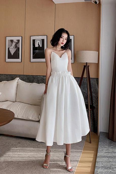 White Satin Tea Length Prom Dress Formal Evening Dress Sa2038
