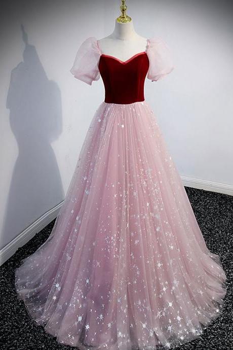Pink A Line Tulle Long Prom Dress Formal Evening Dress Sa2041