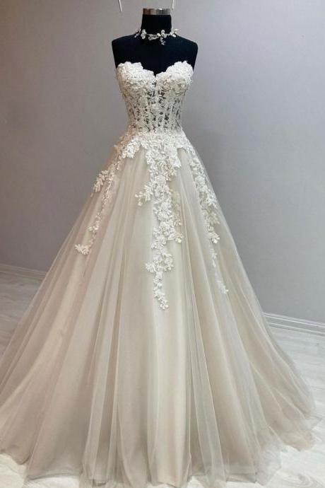 Lace Long Wedding Dress Tulle Lace Bridal Formal Dress Sa2045