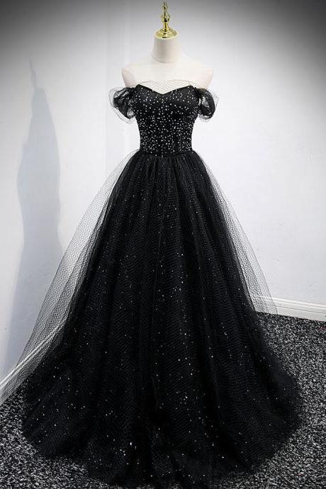 Black Tulle Sequin Long Prom Dress Tulle Formal Dress Sa2047