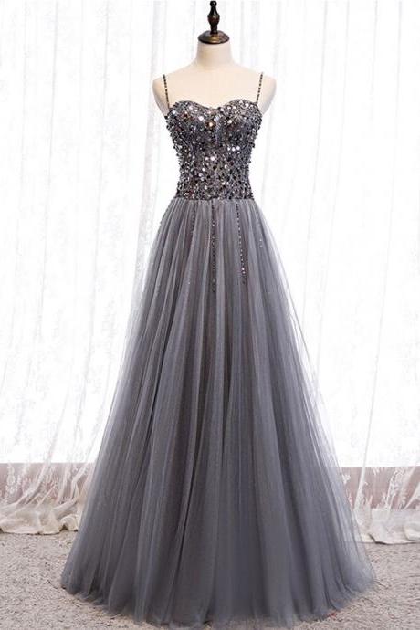 Sweetheart Neck Tulle Sequin Beads Long Prom Dress Formal Dress Sa2057