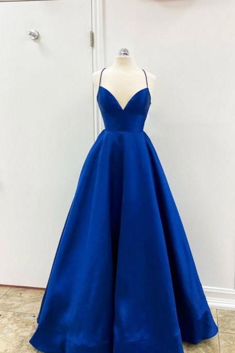 Simple Blue Satin Long Prom Dress Blue Formal Dress Evening Dress Sa2063