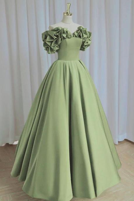 A-line Satin Green Long Prom Dress Formal Evening Dress Sa2072