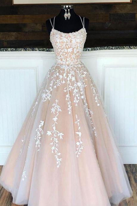 Champagne Tulle Lace Long Prom Dress Lace Tulle Evening Formal Dress Sa2088