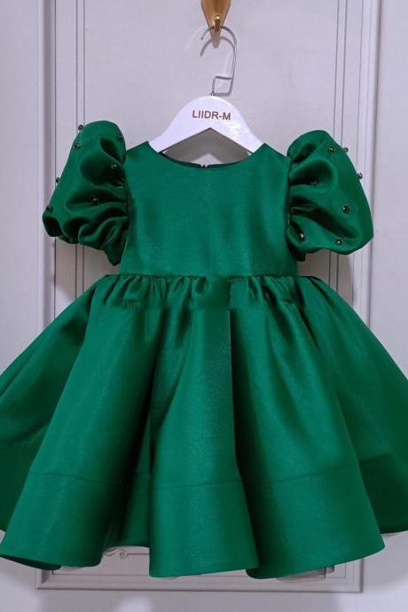 Green Short Sleeve Flower Girl Dress Kdis Dress Fk118