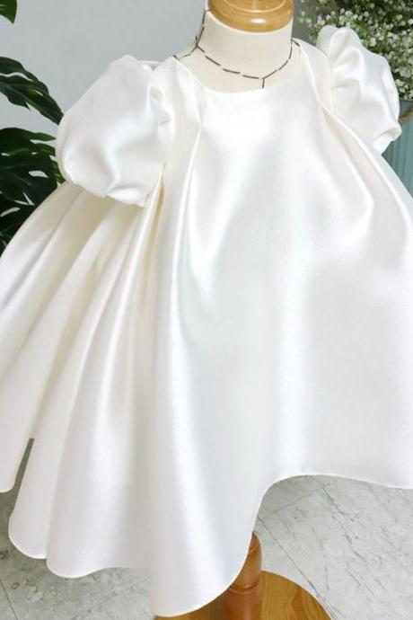 Children Dress Children&amp;#039;s Simple Dress Girls Puff Sleeve Princess Dress Baby One Year Old Puff Dress White Fk125