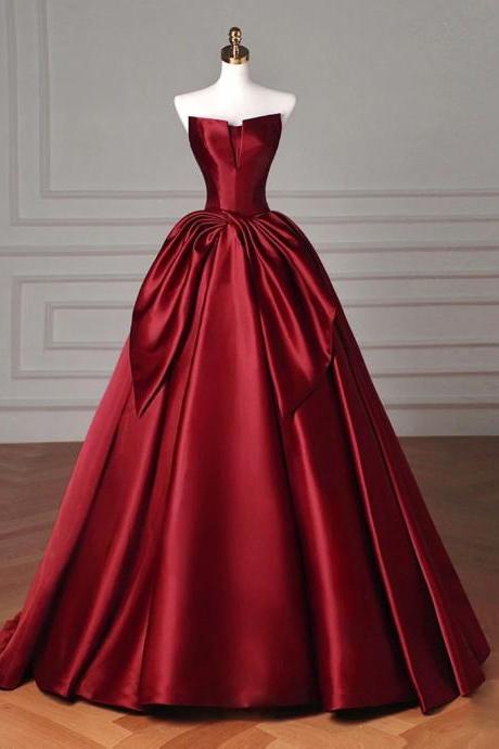 Wine Red Strapless Prom Dress Full Length Evening Dress Formal Dress Sa2119