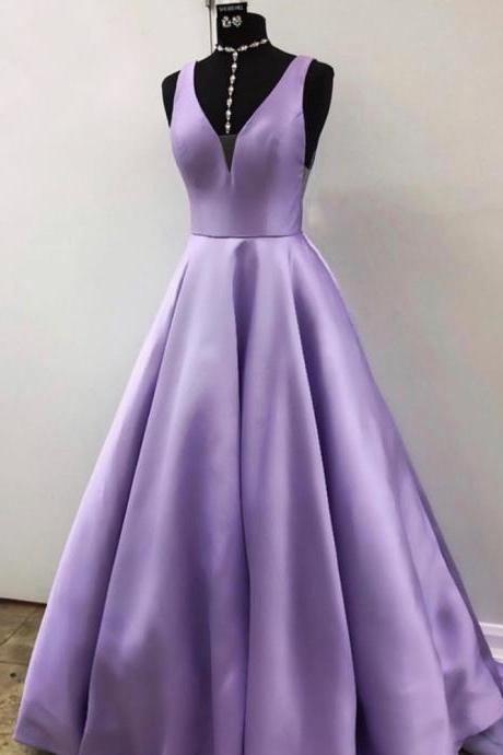 Purple V Neck Prom Dress Evening Dress Hand Made Custom Sa2124