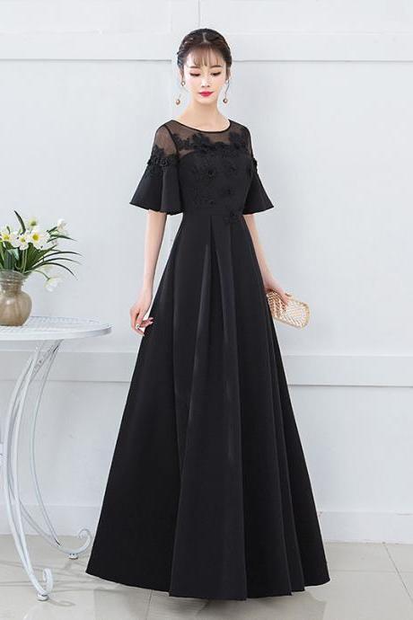 Black Half Sleeve Prom Dress Evening Dress Formal Skirt Sa2130