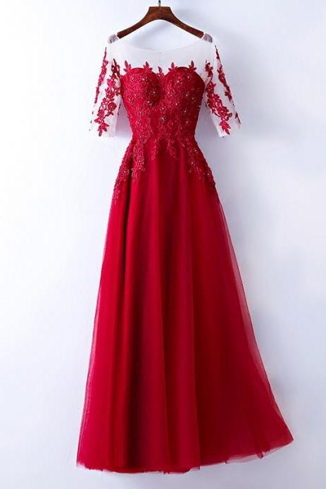 Red Half Sleeve Prom Evening Dress Formal Skirt Sa2135