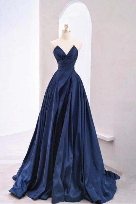 Navy Blue Tulle Long Evening Prom Formal Party Dress Sa2148