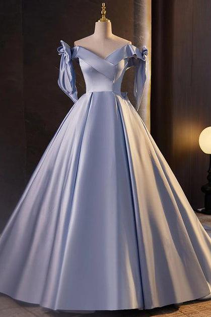 Blue Satin Ball Gown Off Shoulder Long Party Dress Formal Prom Dress Sa2151