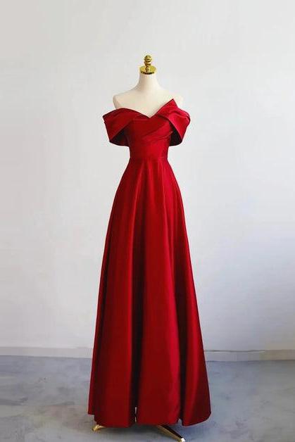 Red Satin Off Shoulder Sweetheart Long Formal Party Dress Prom Dress Sa2157