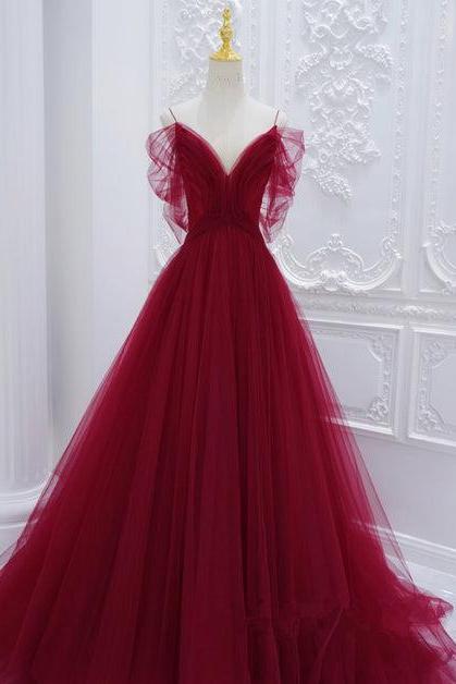 Red Tulle V-neckline Long Party Dress Formal Dress Sa2165