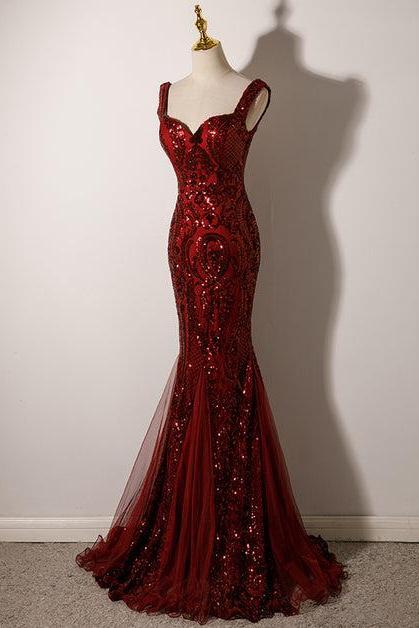 Wine Red Straps Sweetheart Mermaid Long Party Dress Formal Dress Sa2170