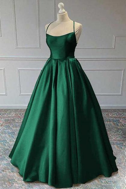 Green Satin Simple Backless Long Party Dress Evening Dress Prom Formal Dress Sa2173