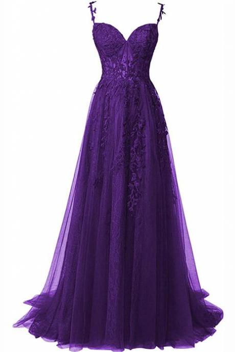 Purple Sweetheart Straps Long Tulle Party Dress Formal Long Evening Dress Sa2181