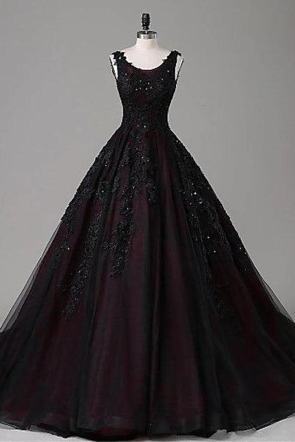 Black And Red Backless Tulle Long Formal Gown Formal Long Prom Dress Sa2187