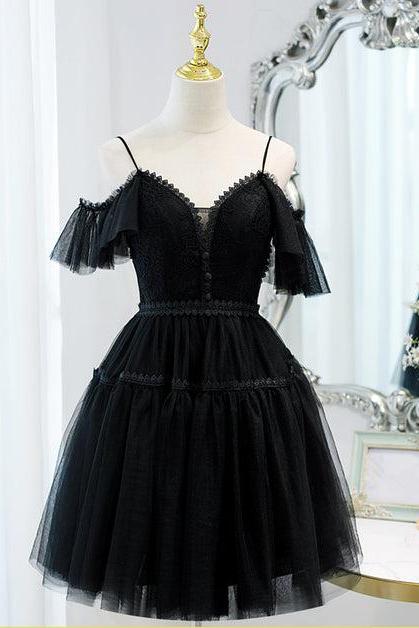 Black Sweetheart Straps Tulle Homecoming Dress Off Shoulder Prom Formal Dress Sa2203