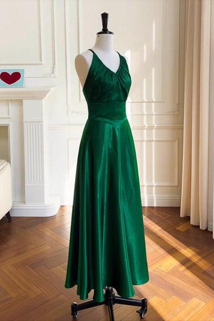 Green A-line Soft Satin Cross Back Evening Dress Formal Prom Dress Party Dress Sa2208