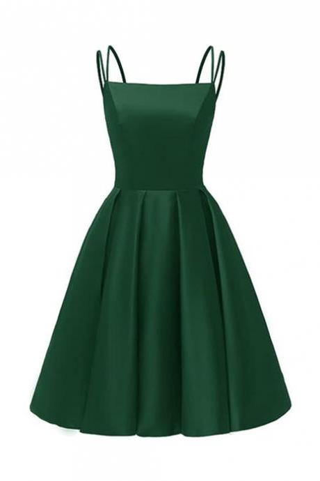 Green Satin Scoop Short Homecoming Dress Straps Lace-up Formal Prom Dress Sa2212