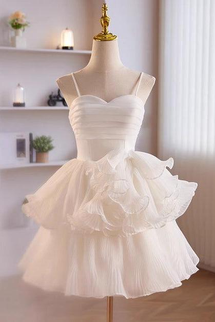 White Tulle Straps Short Graduation Dress Formal Sweetheart Prom Dress Sa2216