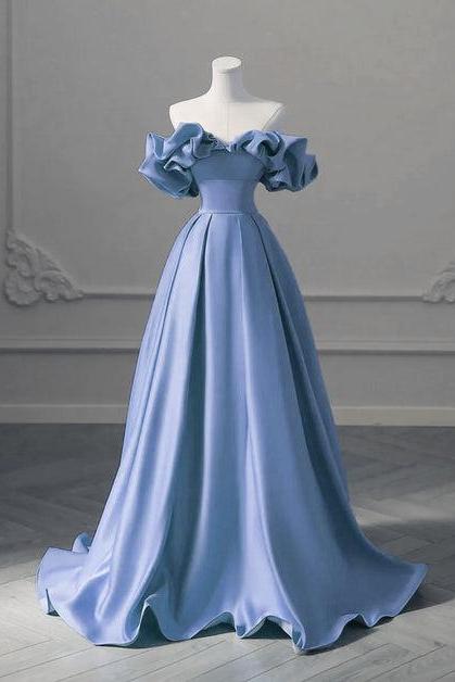 A-line Blue Satin Off Shoulder Long Evening Dress Formal Dress Party Dress Sa2217