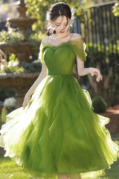 Lovely Green Tulle Beaded Straps Short Party Dress Formal Homecoming Dress Sa2222