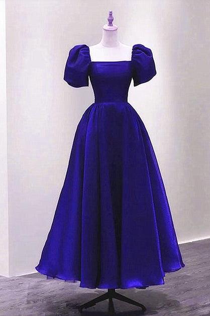 Royal Blue Satin Short Sleeves Wedding Party Dress Formal Party Dress Prom Dress Sa2236