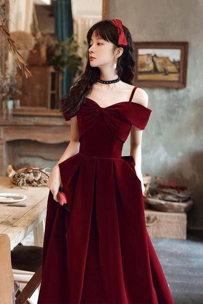 Wine Red Velvet Off Shoulder Long Prom Dress Party Dress Formal Dress Sa2240