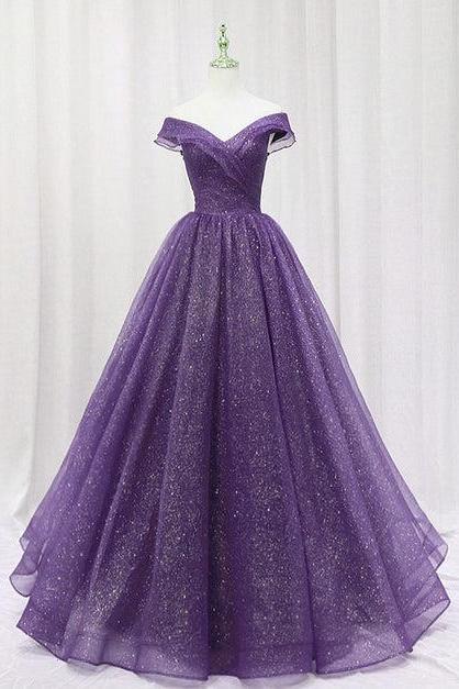 Purple Tulle Sweetheart Long Prom Dress Formal Dress A-line Tulle Party Dress Sa2258