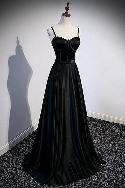 Black Satin Straps Long Party Dress Sweetheart Long Evening Formal Prom Dress Sa2273