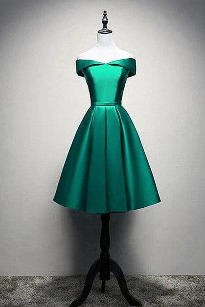Satin Off-the-shoulder Short Prom Dresses Formal Green Homecoming Dresses Sa2275