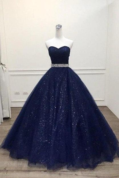 Tulle Long Evening Gown Formal Party Dress Navy Blue Sweet 16 Gown Sa2278