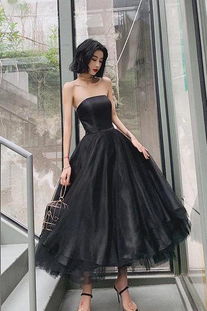 Black Tea Length Tulle Prom Party Dress Tulle Formal Dress Sa2280
