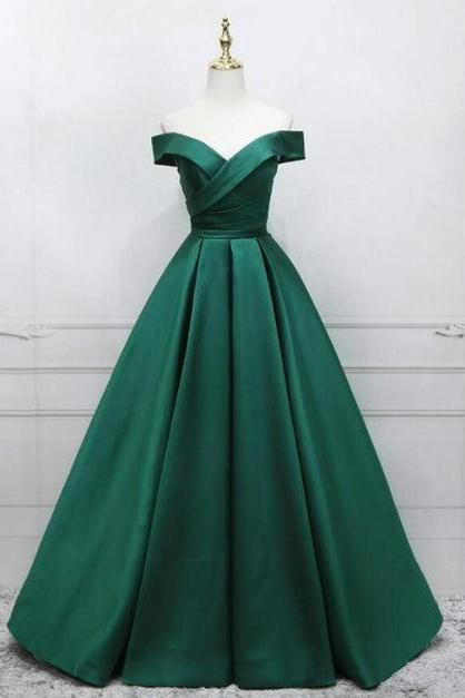 Green Simple Satin Off Shoulder Long Prom Dress Party Dress Formal Evening Dresses Sa2285