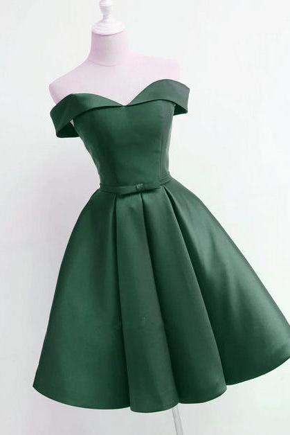 Dark Green Satin Off Shoulder Short Prom Dress Formal Homecoming Dresses Sa2288