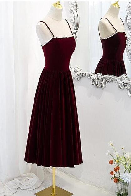 Wine Red Velvet Short Simple Wedding Party Dress Formal Homecoming Dresses Sa2293