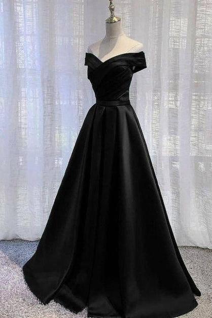 Black Satin Off Shoulder Long Simple Evening Dress Formal Dress Party Dresses Sa2295