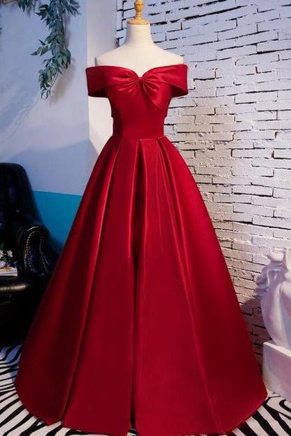 Red Off Shoulder Satin A-line Sweetheart Long Prom Dress Long Evening Dress Formal Dress Sa2305