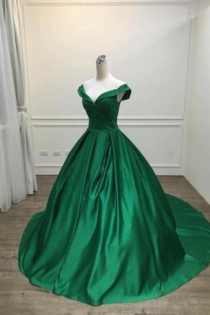 Green Satin Sweetheart Ball Gown Party Dress Off Shoulder Evening Dress Prom Dress Sa2311