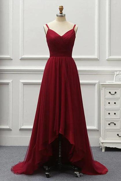 Wine Red High Low Sweetheart Simple Tulle Prom Dress Formal High Low Homecoming Dress Sa2313