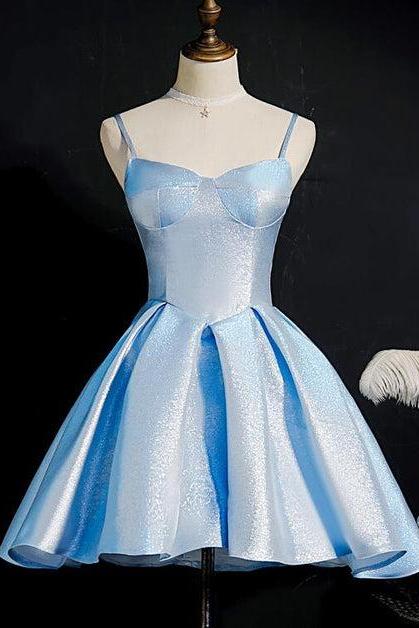 Light Blue Satin Sweetheart Homecoming Dress Formal Blue Short Prom Dress Sa2321