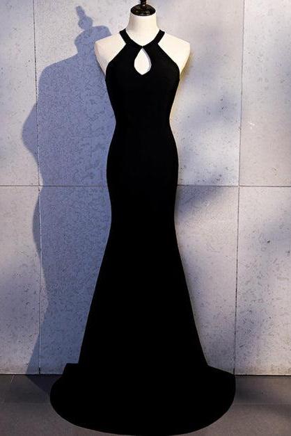 Black Mermaid Long Halter Evening Dress Formal Black Prom Dress Sa2326