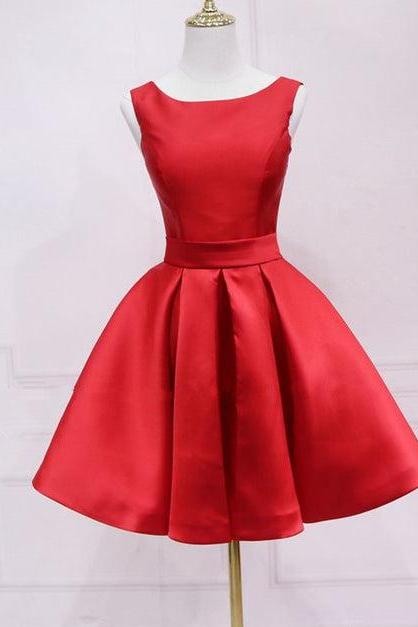 Red Satin Short Simple Backless Party Dress Formal Homecoming Dress Sa2333