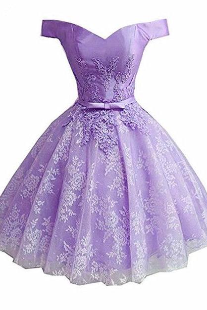 Lace And Satin Sweetheart Homecoming Dress Formal Lavender Short Prom Dress Sa2334