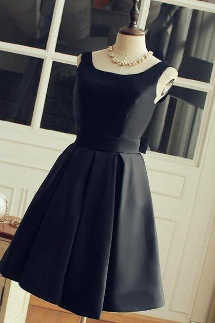 Short Black Satin Knee Length Homecoming Dress Formal Party Dress Sa2338